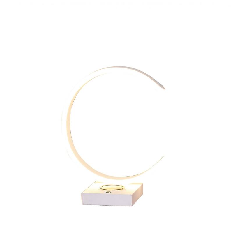 White Metal LED Table Lamp with Wireless Charger and USB Port - 10.50" x 6.25" x 13.50"