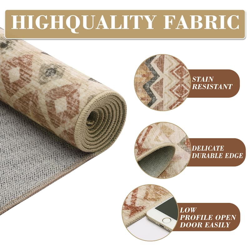 Garvee Boho Geo Low Pile Foldable Area Rug