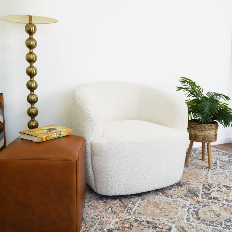 GDFStudio - Mina Modern Boucle Swivel Accent Chair with 360° Base & Round Arms - 32"W