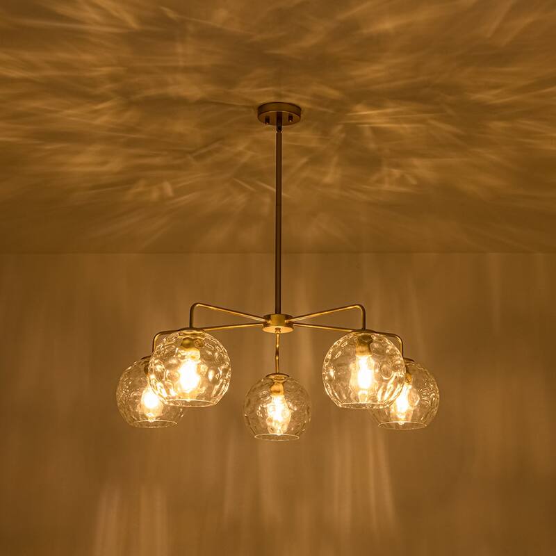 5-Light Blue Swirled Glass Globe Bubble Round Chandelier 35in