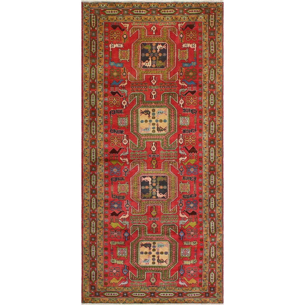 Fine Vintage Distressed Masamba Red/Navy Runner - 4'7" x 10'2"