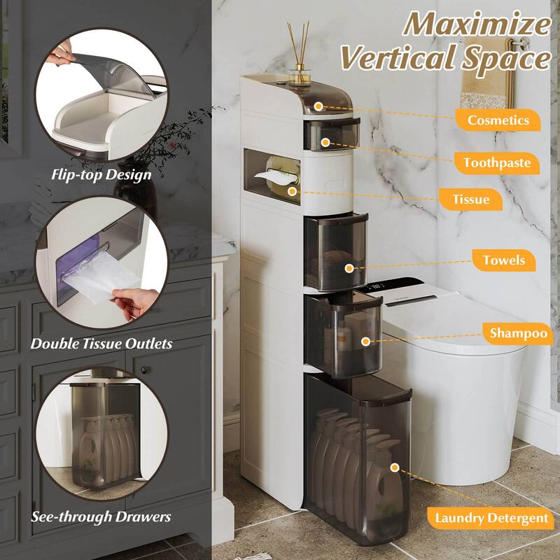 Costway 6-Tier Narrow Bathroom Storage Cabinet with Drawers Tissue Box - See Details