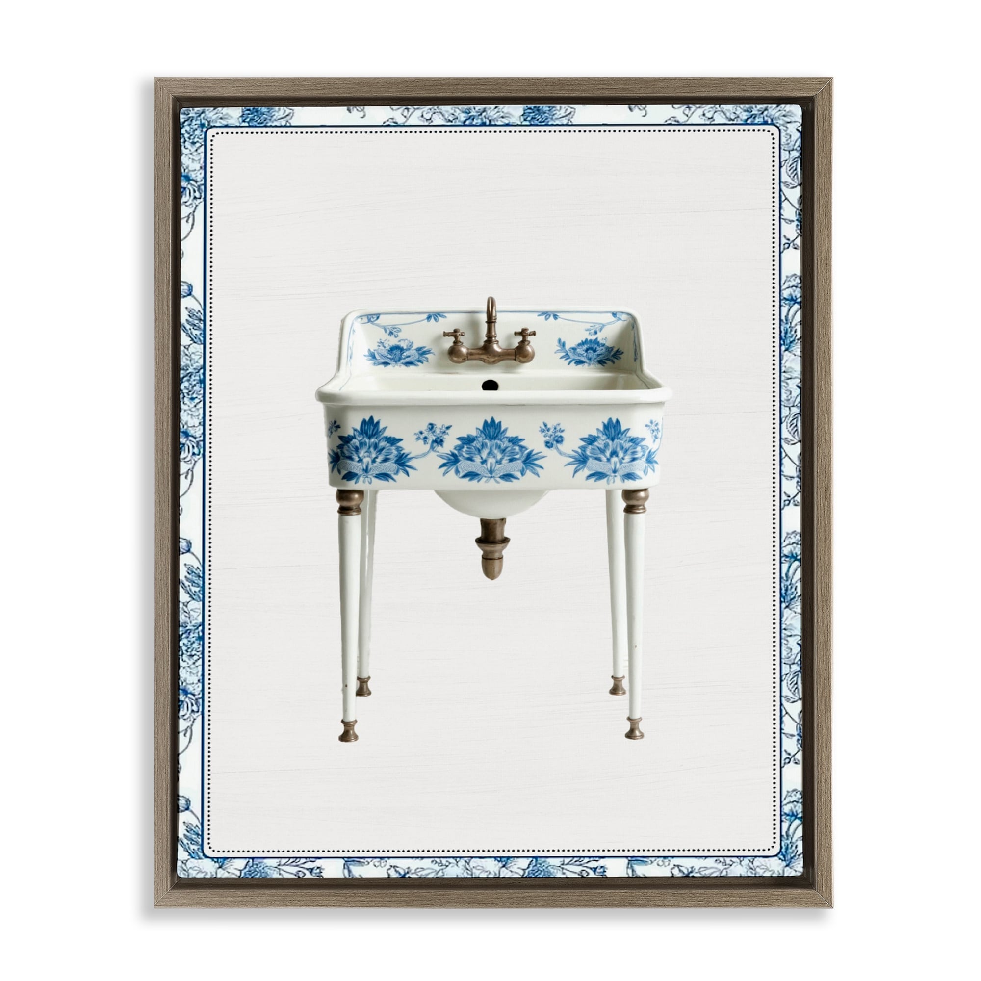 Stupell Vintage Chinoiserie Sink Framed Floater Canvas Wall Art Design By Lettered and Lined