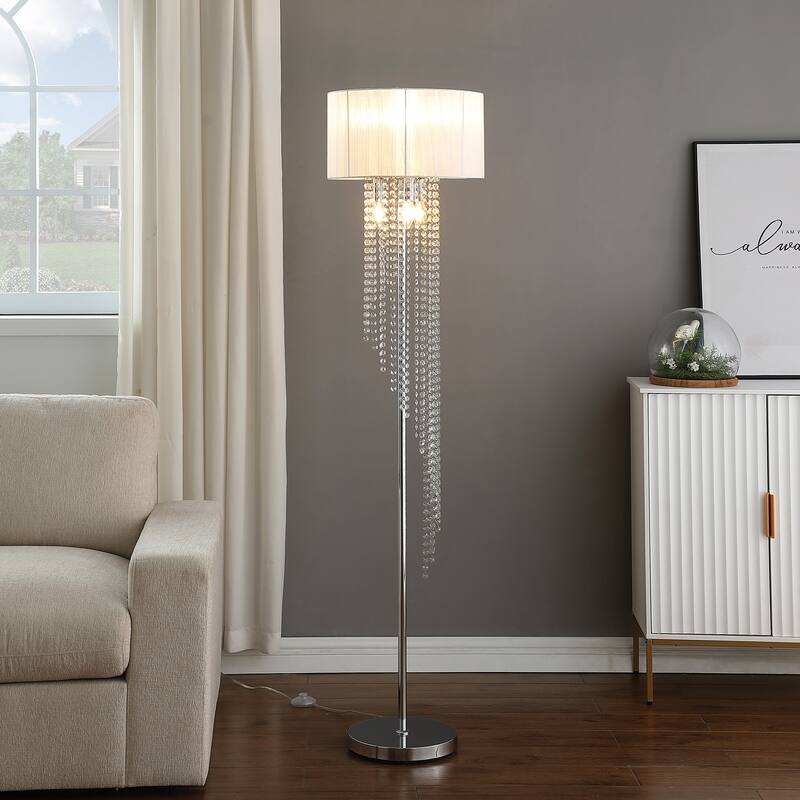 65.75 In. Drum Shade Rain Crystal Metal Floor Lamp