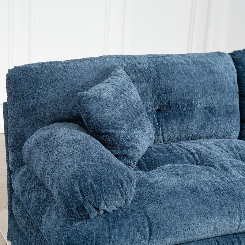 Modern 3 Seat L Shaped Modular Sectional Sofa with Chenille Upholstery and Ottoman for Living Room and Guest Room