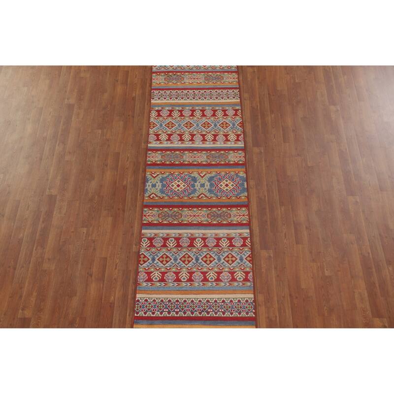Hand Knotted Oriental 100% Wool Carpet Traditional All-Over Multi-Colored Kazak Runner Rug - 16' 0'' X 2' 7''