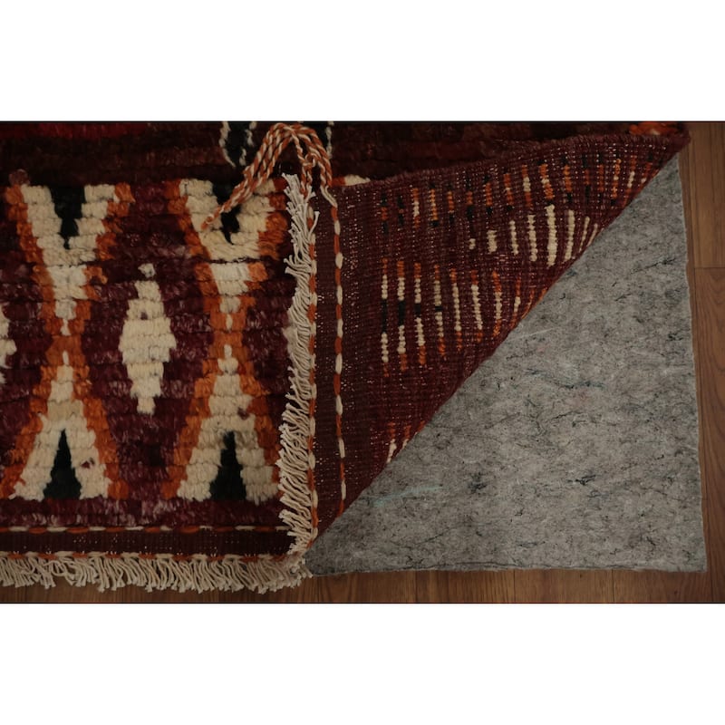 Hand Knotted Oriental 100% Wool Carpet Modern Tribal Red Moroccan Area Rug - 9' 8'' X 6' 10''