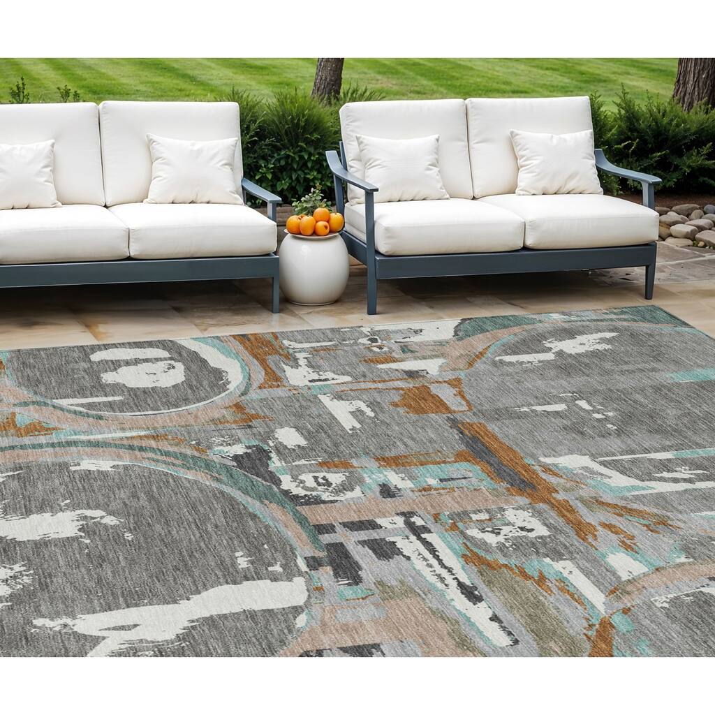 HomeRoots Geometric Transitional Rectangle Outdoor Rug