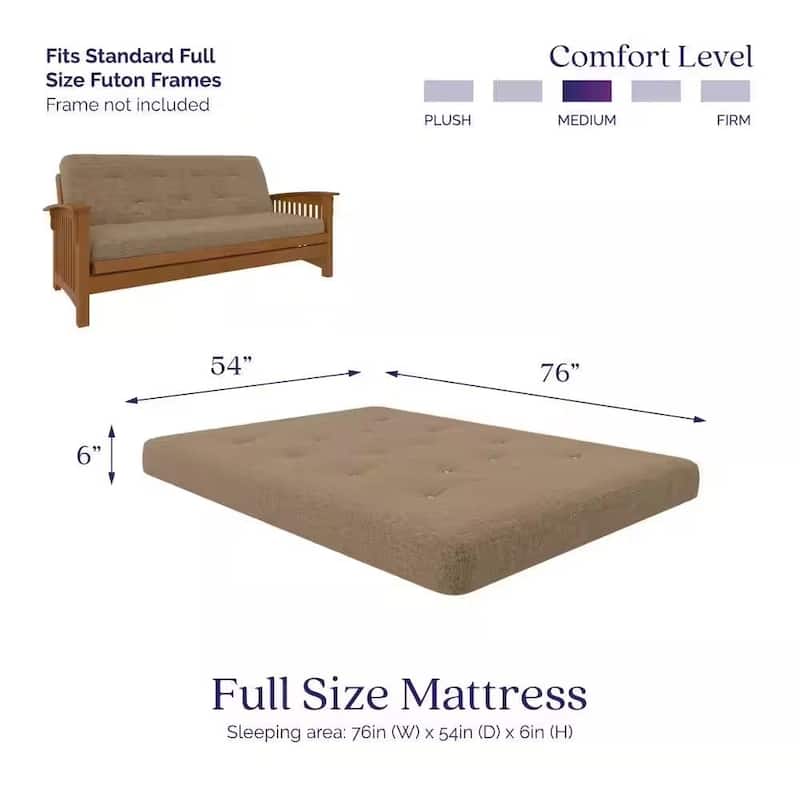 Full Size Futon Mattress 6” Thick Plush Foldable Cushion for Living Room and Guest Room
