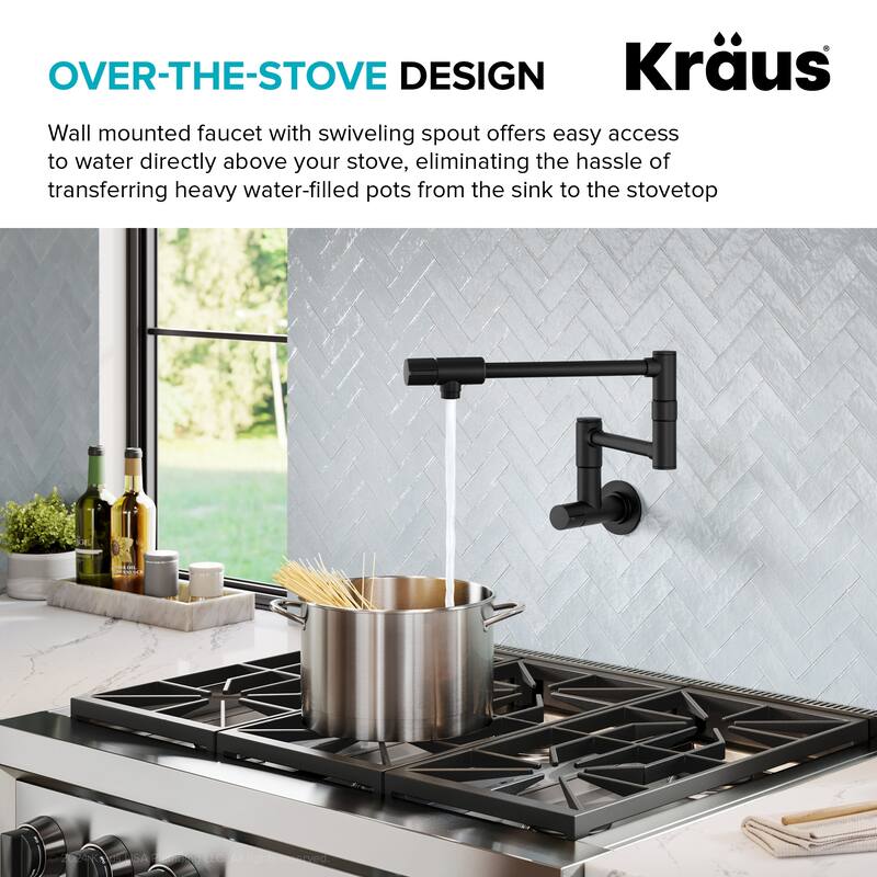 KRAUS Bolden 2 Handle Wall Mount Pot Filler Faucet w/ Retractable Arm