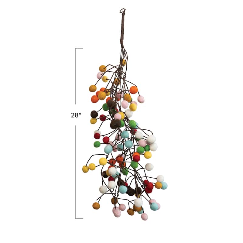Handmade Wire and Wool Felt Pom Pom Branch - Multi - 15.0"L x 15.0"W x 28.0"H