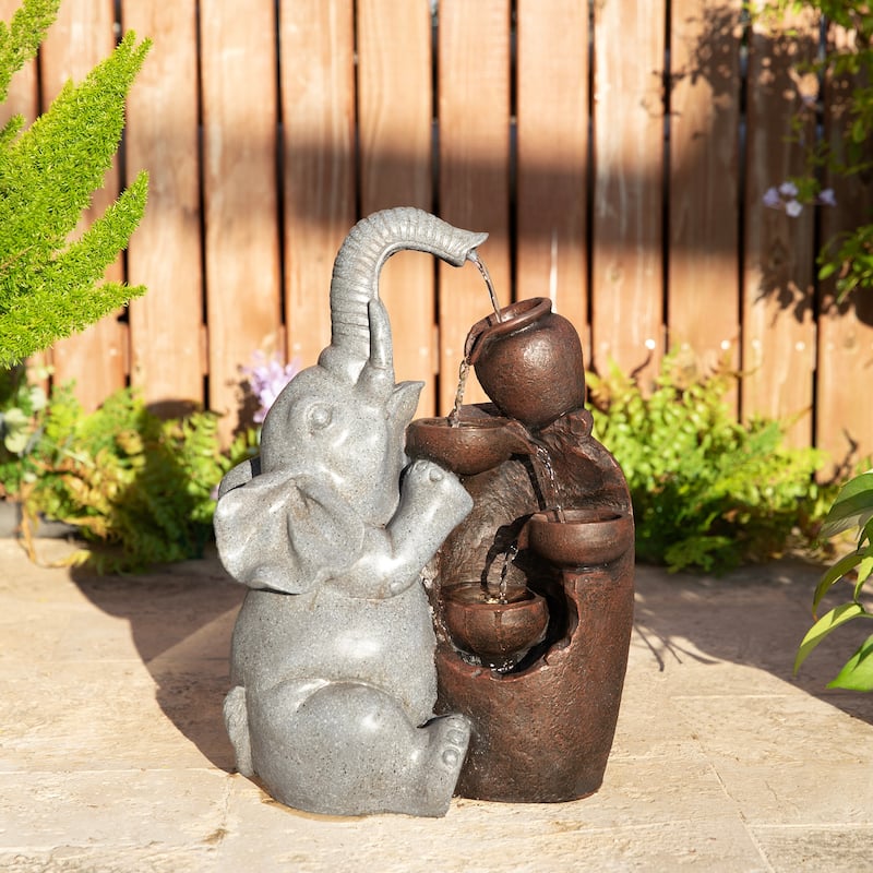 Glitzhome 18.5"H Outdoor Elephant Fountain or Statue for Patio, Yard, Porch Decor