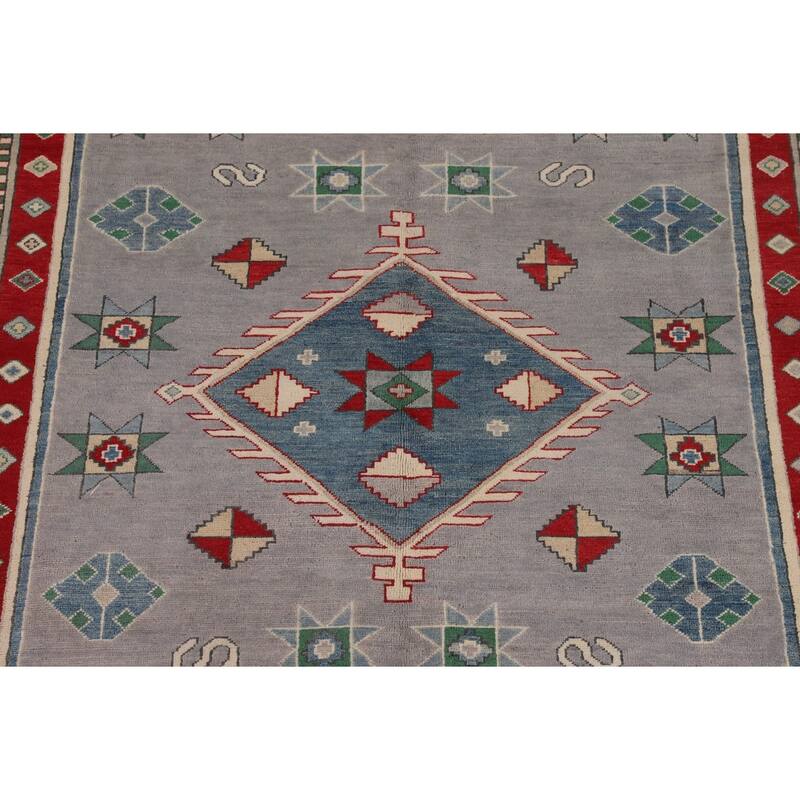 Gray Kazak Oriental Area Rug Dining Room Hand-Knotted Wool Carpet - 6'11" x 9'3"