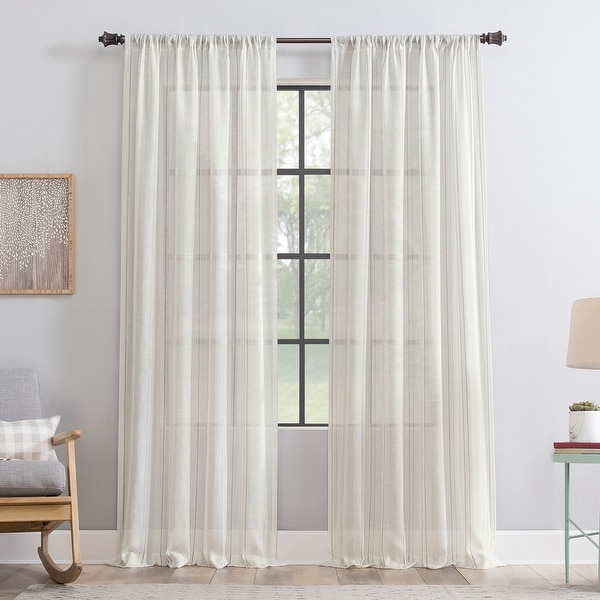 Clean Window Vintage Stripe Anti-Dust Sheer Curtain Panel, Single Panel
