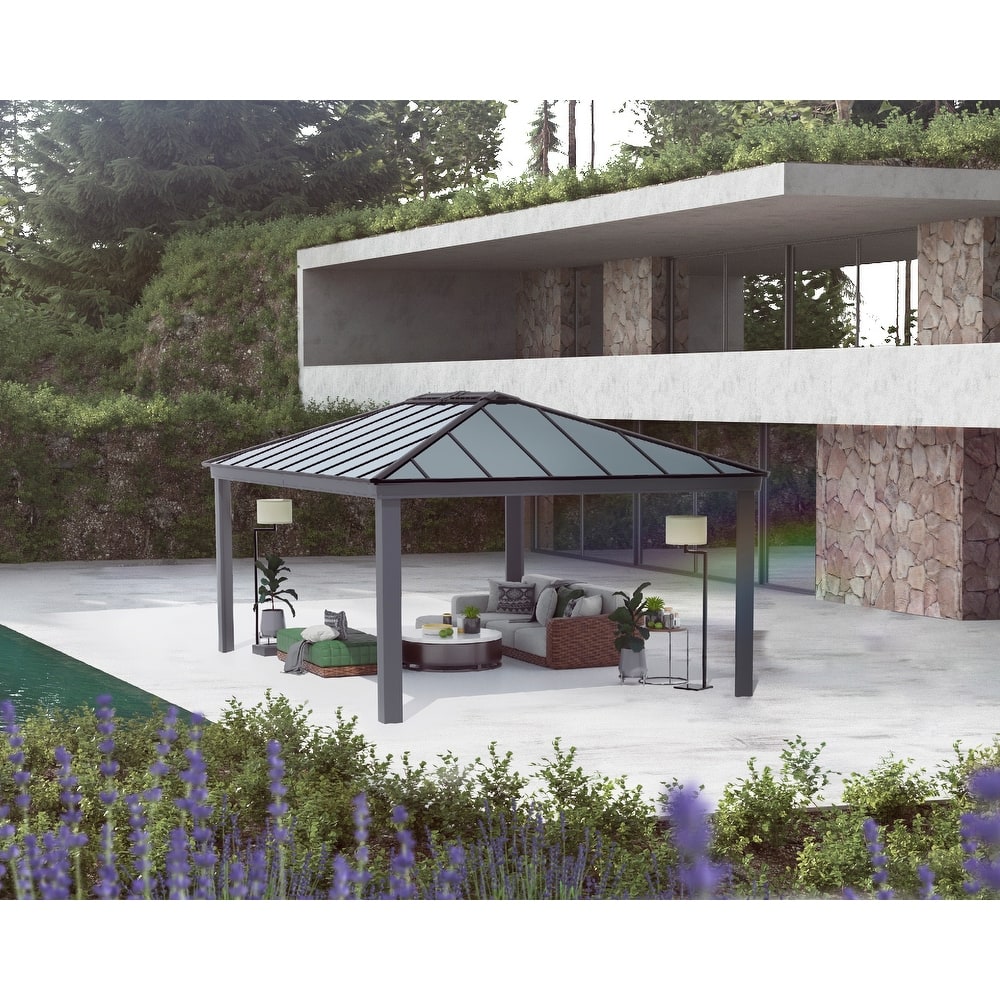 Dallas 14 ft.Gray/Gray Opaque Outdoor Gazebo with Insulating and Sleek Roof Design