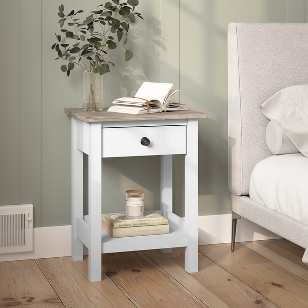 slide 2 of 10, Bush Furniture Mayfield Farmhouse Bedroom Nightstand Table. Shiplap Gray/Pure White