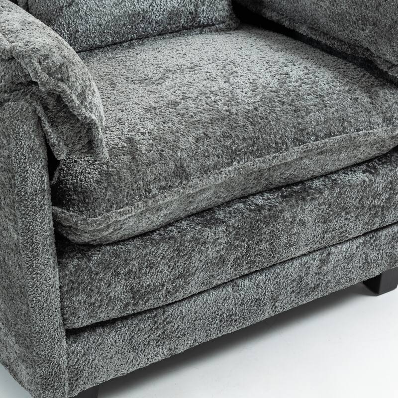 55" Oversized Single Sofa Chaise Lounge with Ottoman, Comfy Reading Chair Upholstered Sleeper Chair with Side Pockets