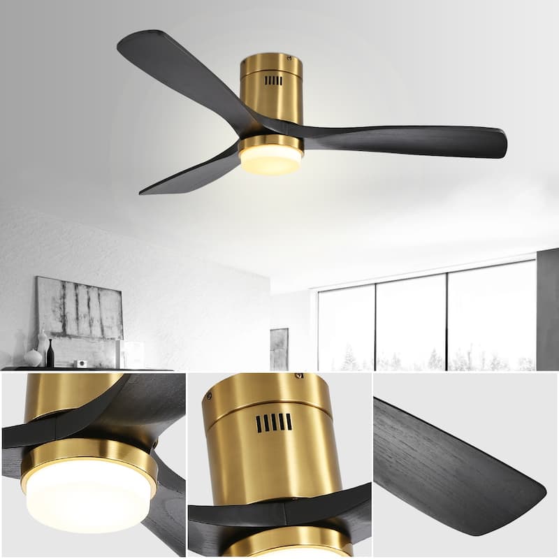 52 inch Flush Mount Ceiling Fans With/Without Lights & Remote Solid Wood Fans For Bedroom