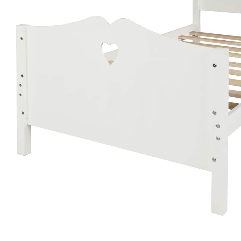 Twin Size Platform Bed with Heart-shaped Decoration Headboard and Footboard, Slat Bed Frame with Wood Slat Support