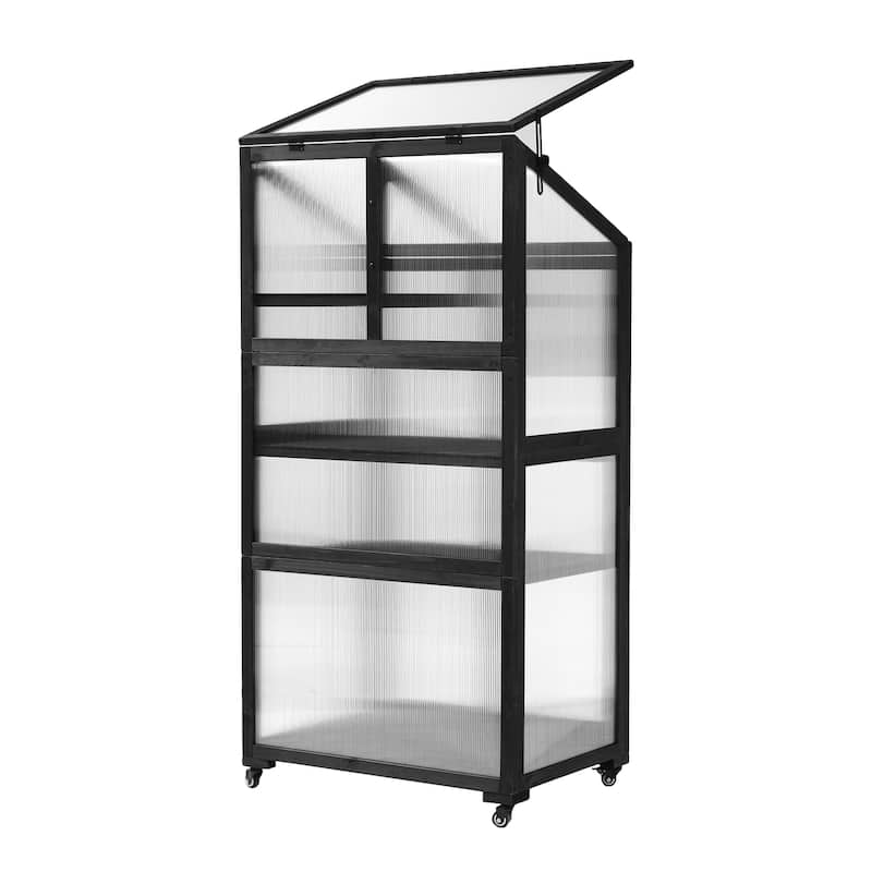Roomfitters 62" Wood Greenhouse Cold Frame with Wheels and Adjustable Shelves for Indoor Outdoor Use