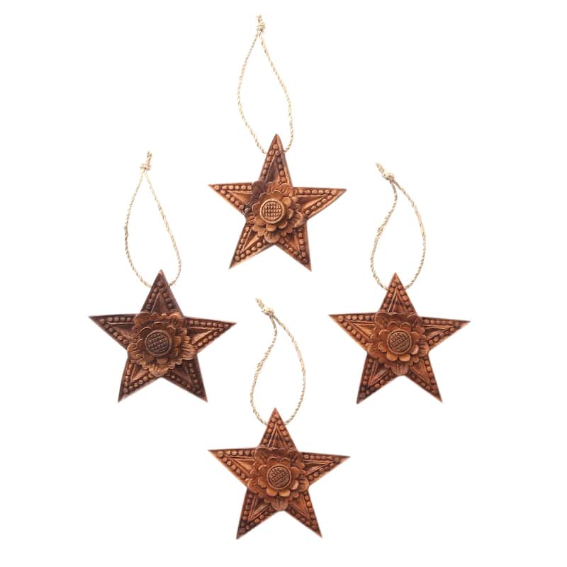Novica Handmade Little Lotus Wood Holiday Ornaments (Set Of 4)