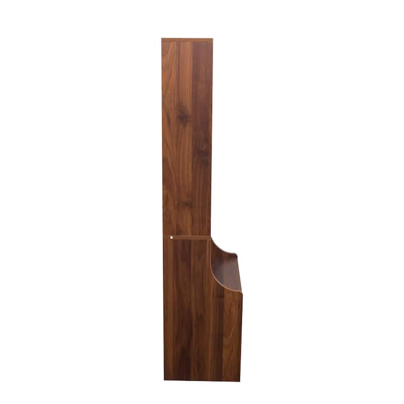 Walnut Vertical Storage Cabinet with 2 Drawers and Open Shelves Space Saving Organizer for Bedroom Living Room Office