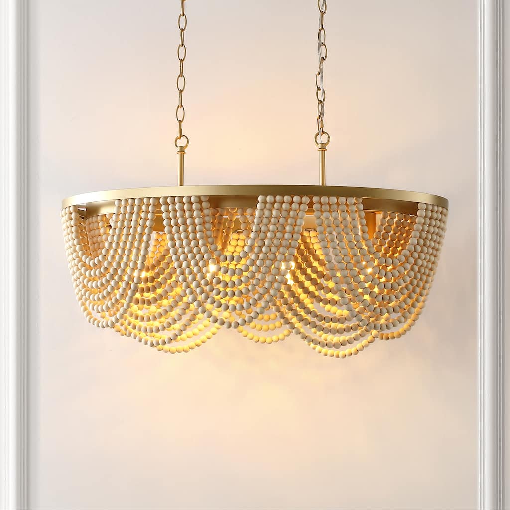 SAFAVIEH Lighting Elodie 4-light 32" Chandelier - 32" W x 16" D x 22-94" H - Gold/Natural