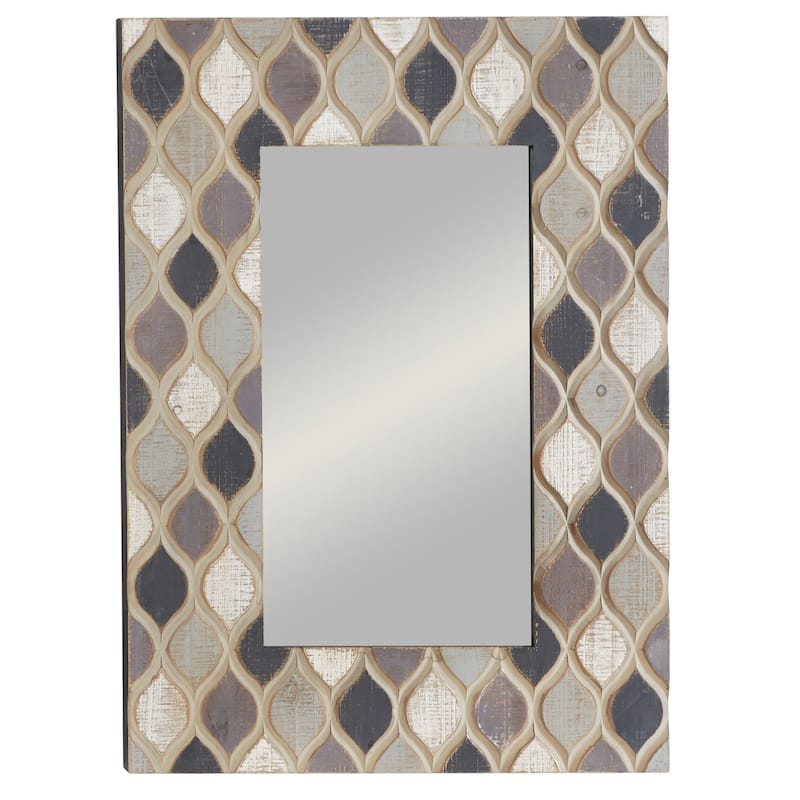 Wood Wall Mirror with Diamond Pattern - Beige - Roche River Decor - 2"W x 28"L x 40"H