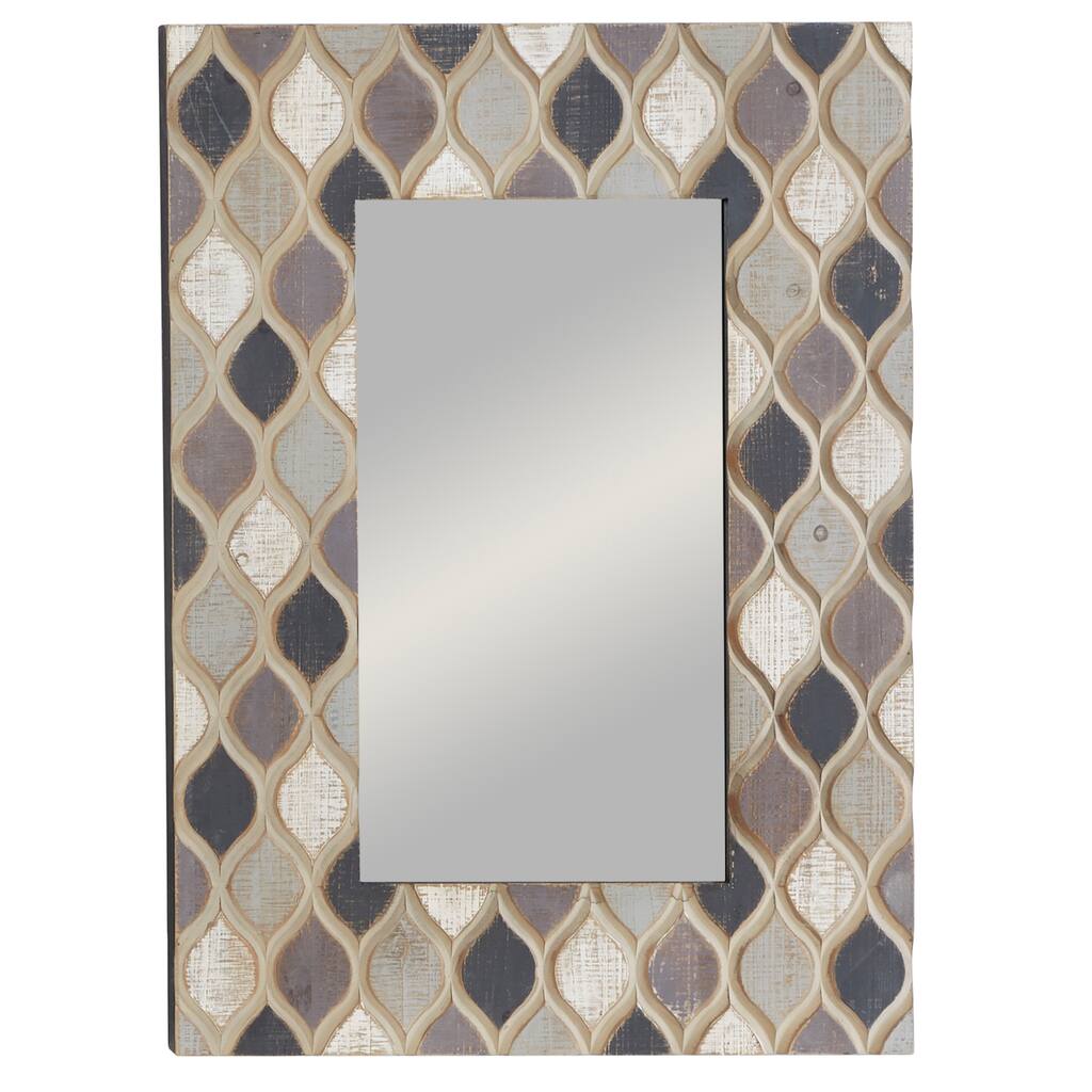 Wood Wall Mirror with Diamond Pattern - Beige - Roche River Decor - 2"W x 28"L x 40"H