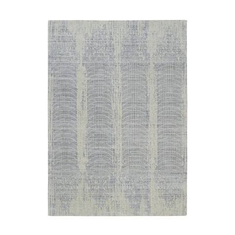 Hand Knotted Grey Modern and Contemporary with Wool & Silk Oriental Rug (6' x 9') - 6' x 9'