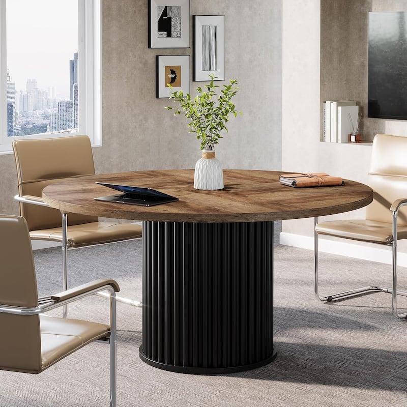 47'' Round Meeting Conference Table for 4-6 People,Sturdy Metal Base Office Desk