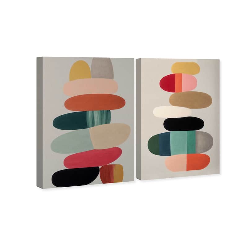 Wynwood Studio Canvas Abstract Pebbles SET Gray and Teal Modern & Contemporary Wall Art Canvas Print