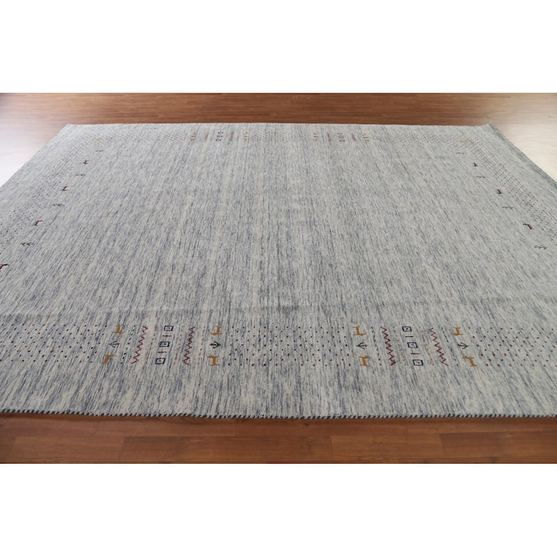 Ivory & Blue Gabbeh Oriental Area Rug Handmade Wool Carpet - 9'1"x 11'10"