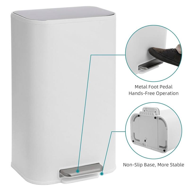8 Gallon Trash Can with Soft Close Lid for Bathroom, Kitchen, Home, Office
