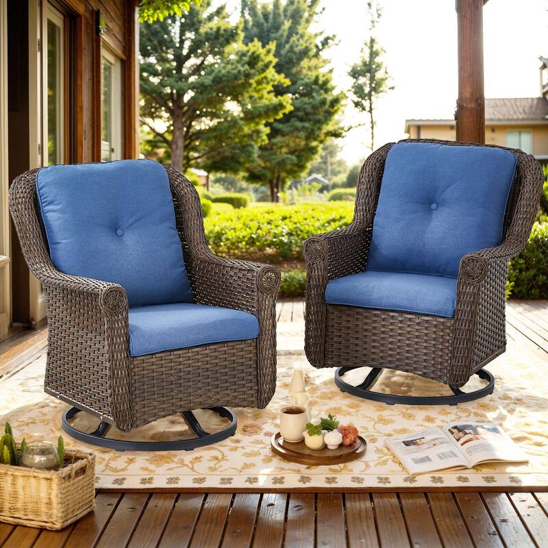 2 Piece Outdoor Swivel Chairs with Cushion Brown - Blue - Brown - Blue