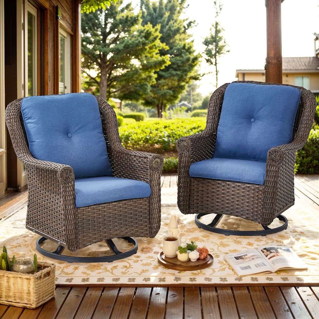 2 Piece Outdoor Swivel Chairs with Cushion Brown - Blue