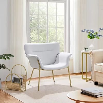 Accent Chair Modern Velvet Fabric Vanity Chair with Golden Leg White - 31" x 32"