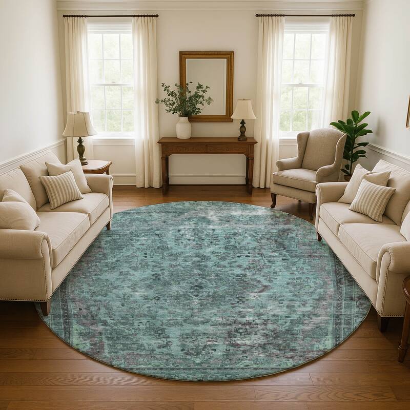 Premium Washable Super Soft Vintage Traditional Mayfield Rug - Teal - 8' x 8'
