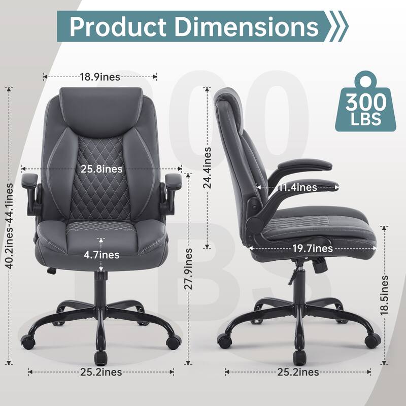 Leather Ergonomic Back Support Swivel Executive Office Chair with Wheels and Flip-Up Armrests, with Adjustable Rocking Function