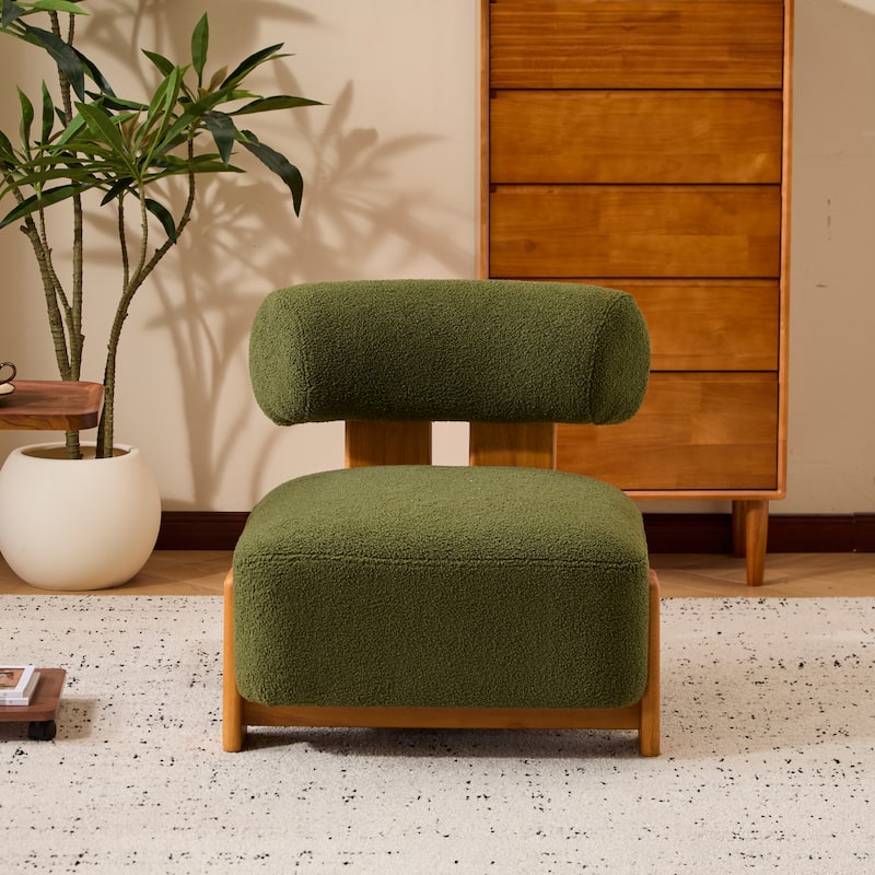 Side Chair Green Natural Office Chair Coffee Chair Armless Chair Vanity Chair Dressing Chair with Wood Legs - Green Natural