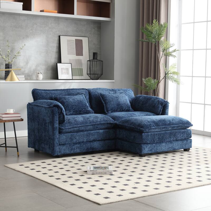 Chenille Fabric Double Sofa with High-Density Sponge Filling, Removable Armrests, and Side Storage Bags