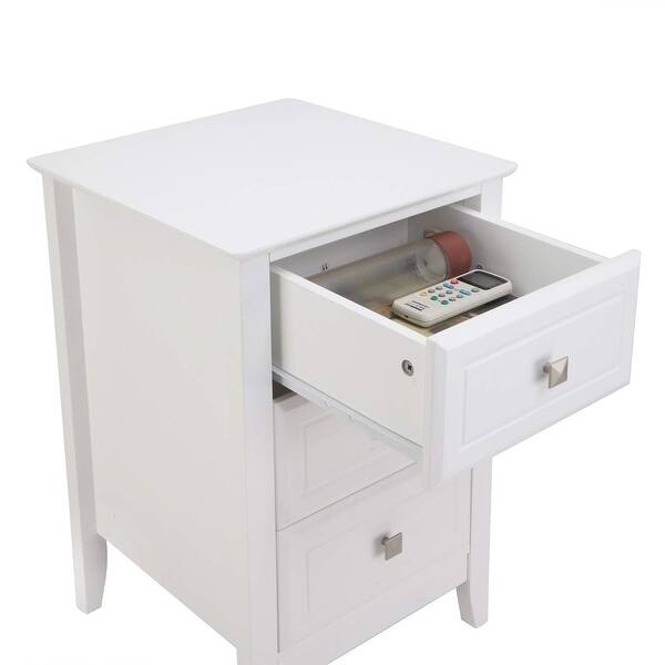 Upgraded White Nightstand with 3 Drawers, Modern Night Stands for