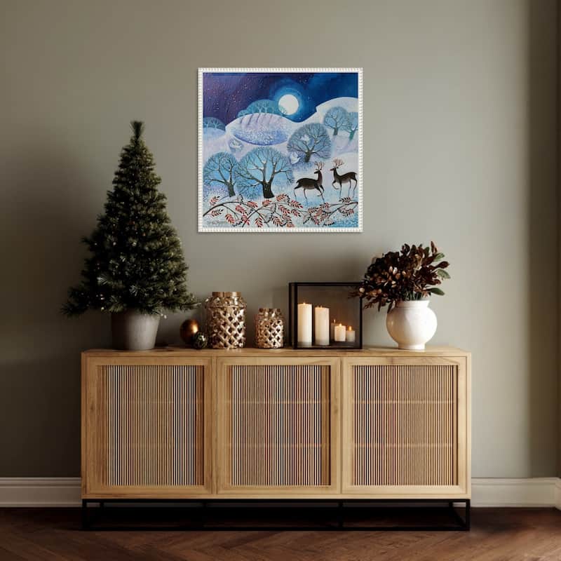 Snowy Land by Lisa Graa Jensen (22 x 22 in.), Framed Canvas Wall Art Print - Sylvie Beaded White