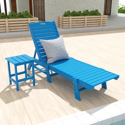 Laguna Hdpe All Weather Outdoor Patio Pool Reclining Armless Chaise Lounges With Side Table (2-Piece Set)