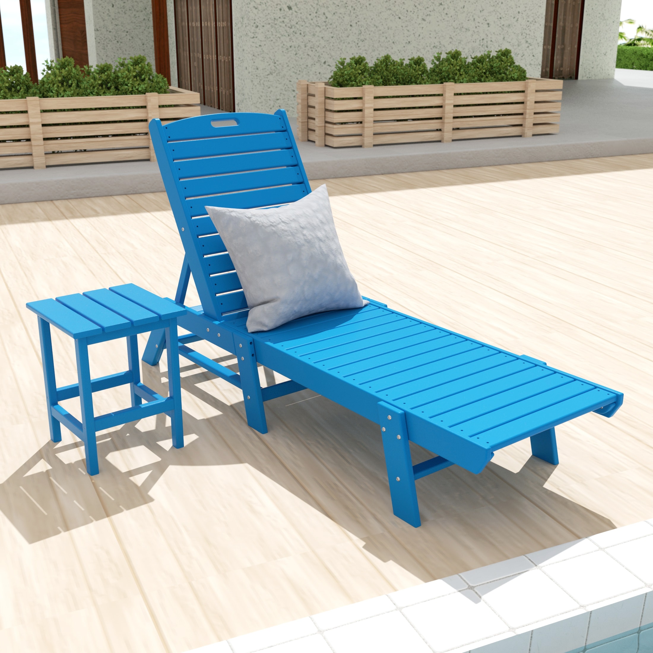 Laguna Hdpe All Weather Outdoor Patio Pool Reclining Armless Chaise Lounges With Side Table (2-Piece Set)