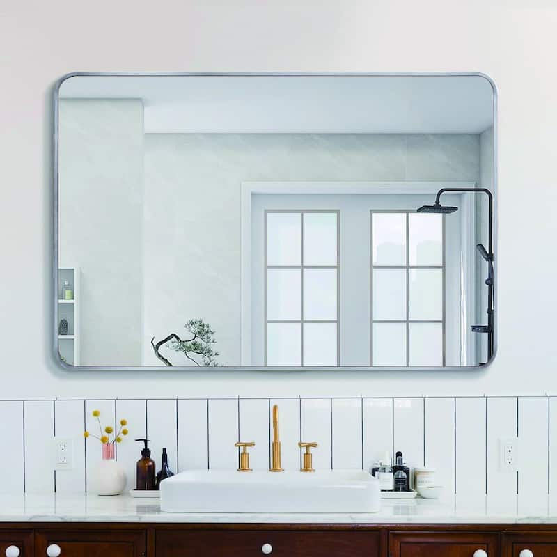 Bathroom Mirror for Over Sink Wall Mirror Metal Frame Rounded Rectangular Vanity Mirrors for Bedroom Living Room Entryway Decor
