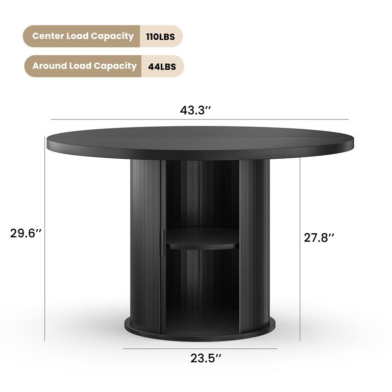 43" Round Dining Table for 4 People, Small Wood Kitchen Table with Sturdy Metal Base, Modern Round Dinner Table
