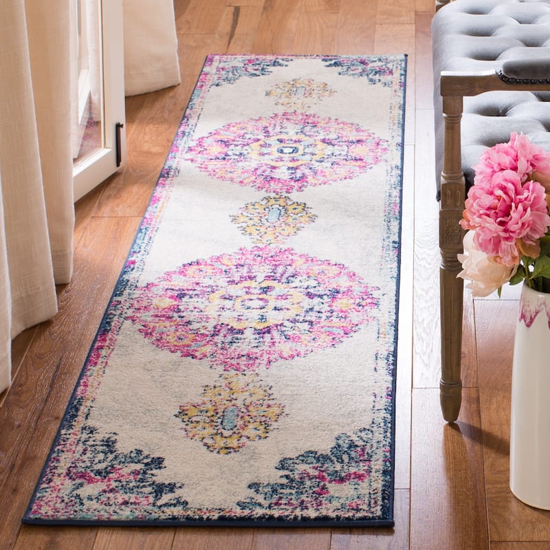 SAFAVIEH Madison Vintage Beatriz Oriental Rug - 2' x 8' Runner - Ivory/Fuchsia