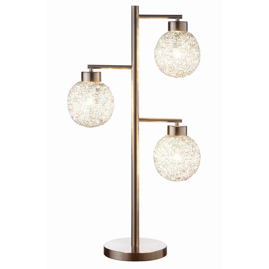 Fern 31 Inch Table Lamp with 3 Orb Shades, Metal, Sand Chrome Finish