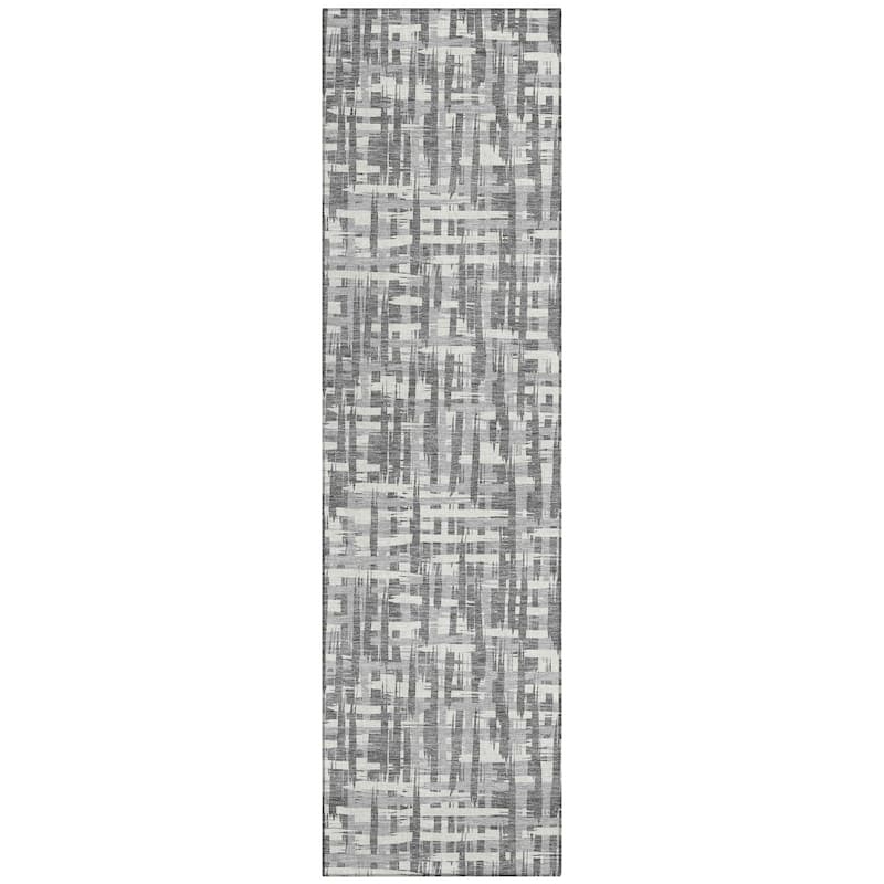 Machine Washable Indoor/ Outdoor Modern Crosshatch Chantille Rug